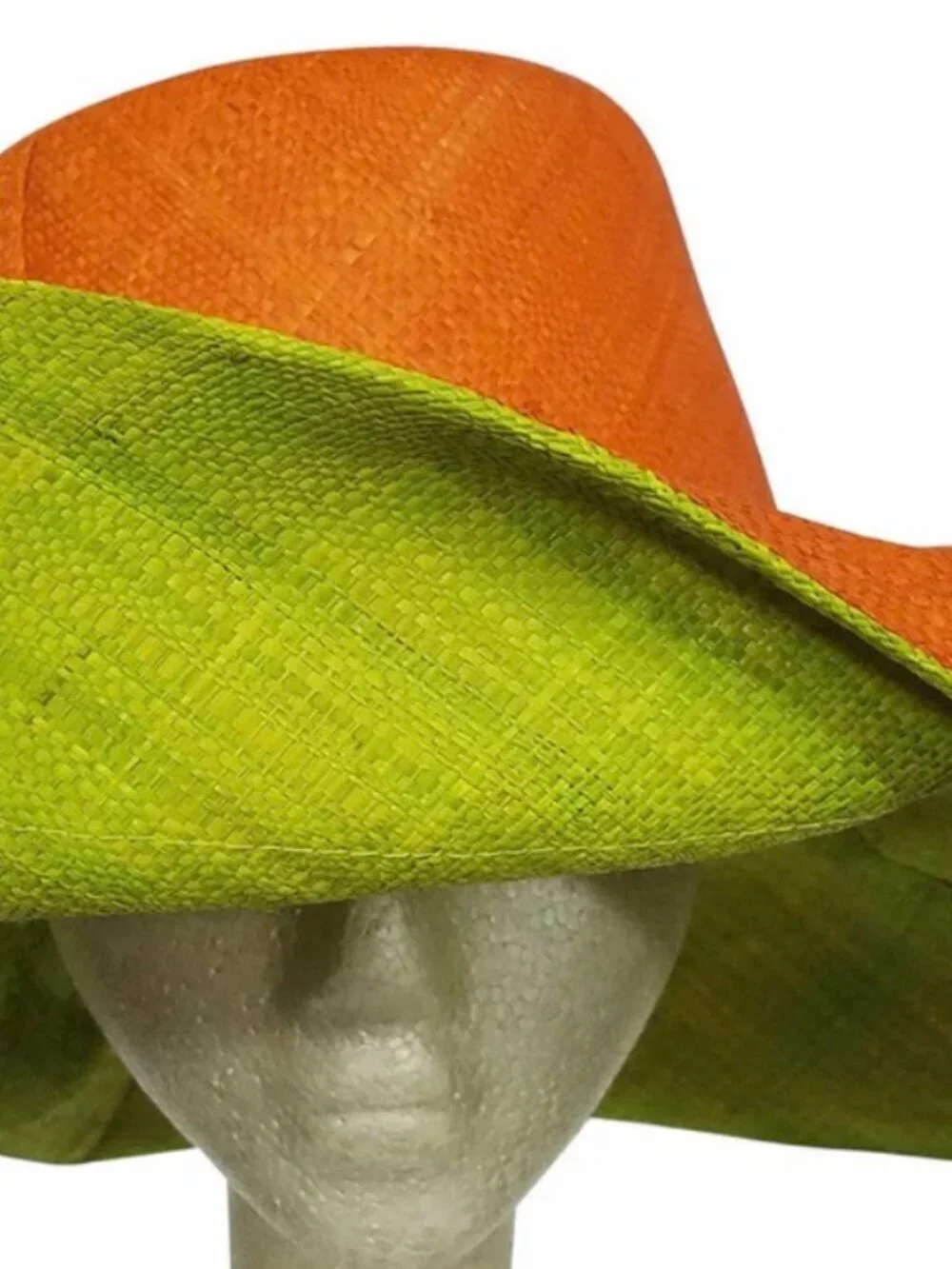 Hand Woven Madagascar Big Brim RAFFIA Sun Hat Pink & Neon Green  Sz XL 23.5" - Picture 4 of 12